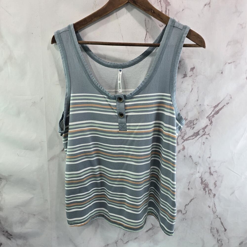 Kuhl Shirt Womens Large Striped Tank Top Solstice Henley Green Orange Button
